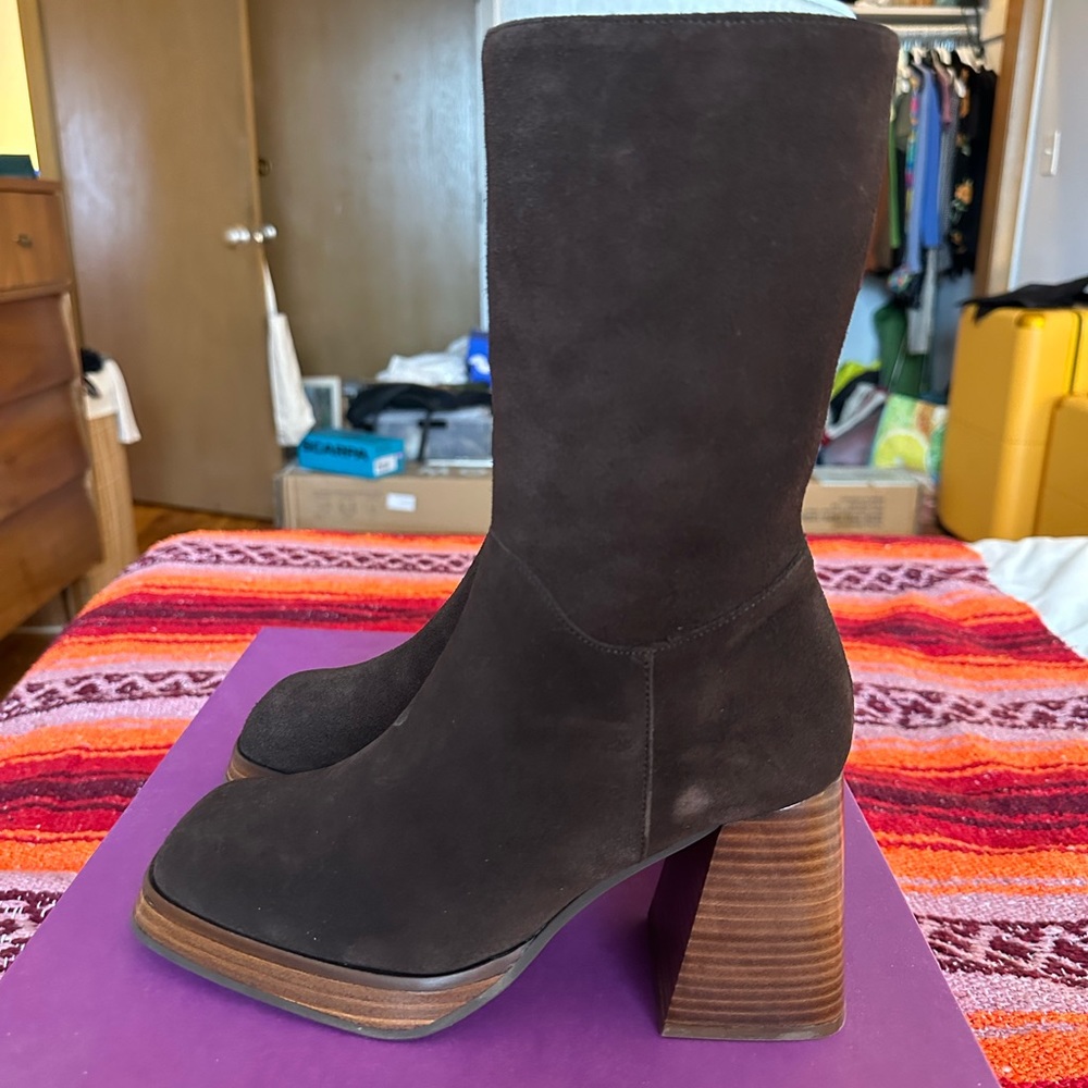 Feners Le Retro Dark Brown Suede Platform Boots Size 38